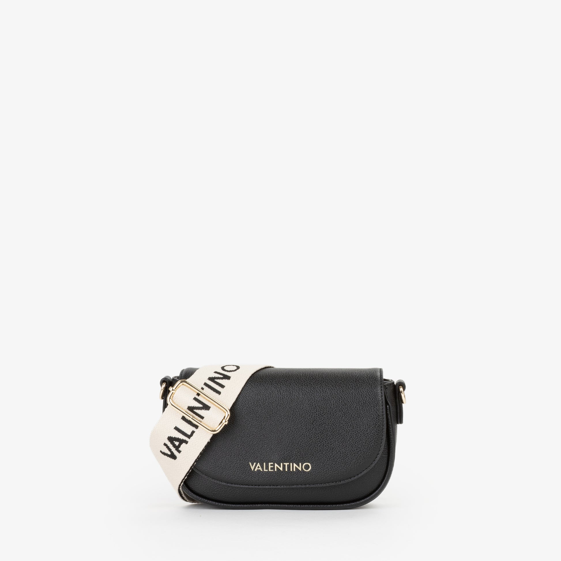 Sac bandoulière femme noir rabat logo doré