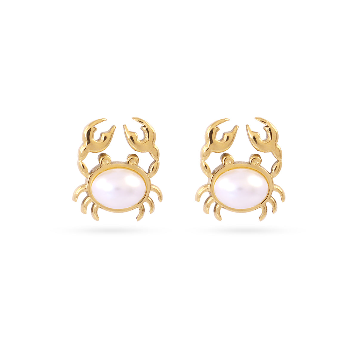 Boucles d'oreilles femme acier doré crabe perle synthétique