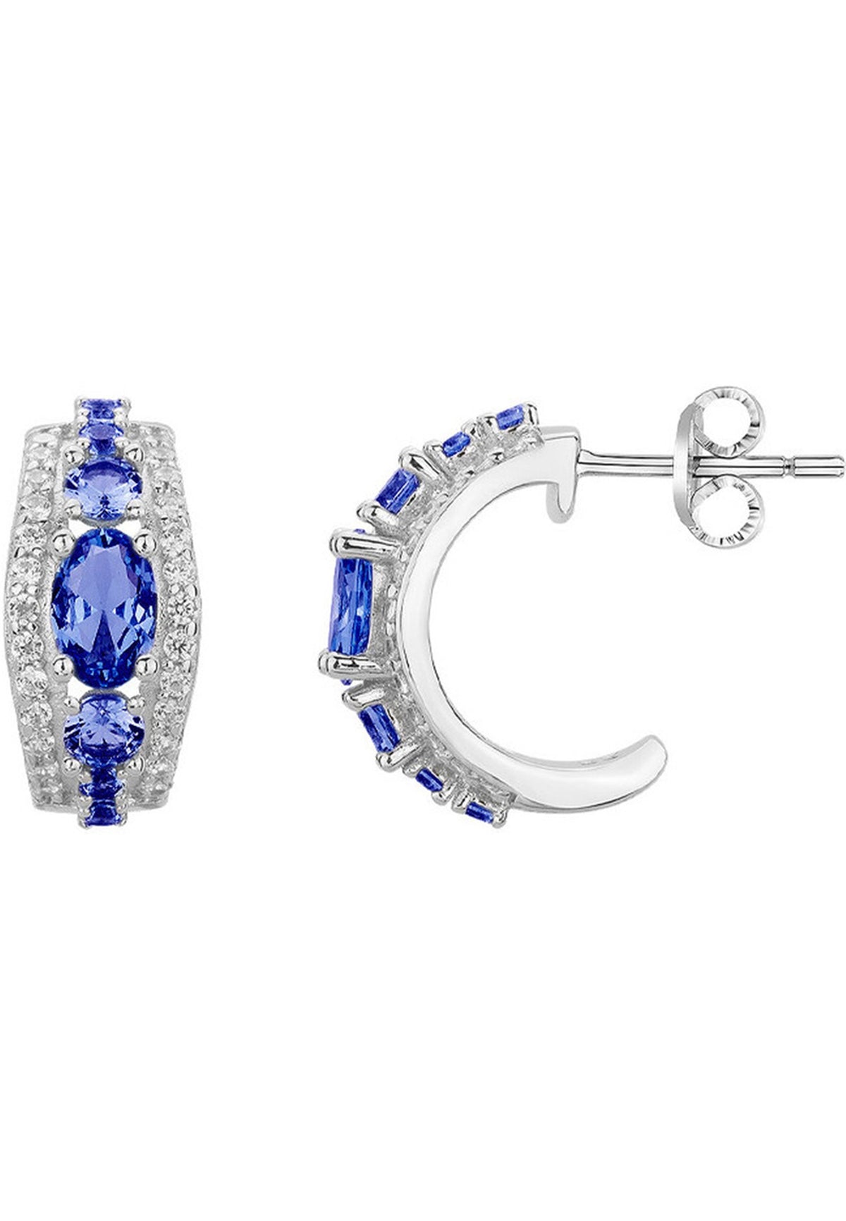 BOUCLES D'OREILLES ARGENT - ZIRCONIA  - SAPHIR SYNTHETIQUE