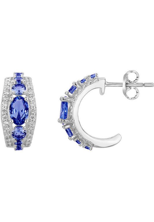 BOUCLES D'OREILLES ARGENT - ZIRCONIA  - SAPHIR SYNTHETIQUE