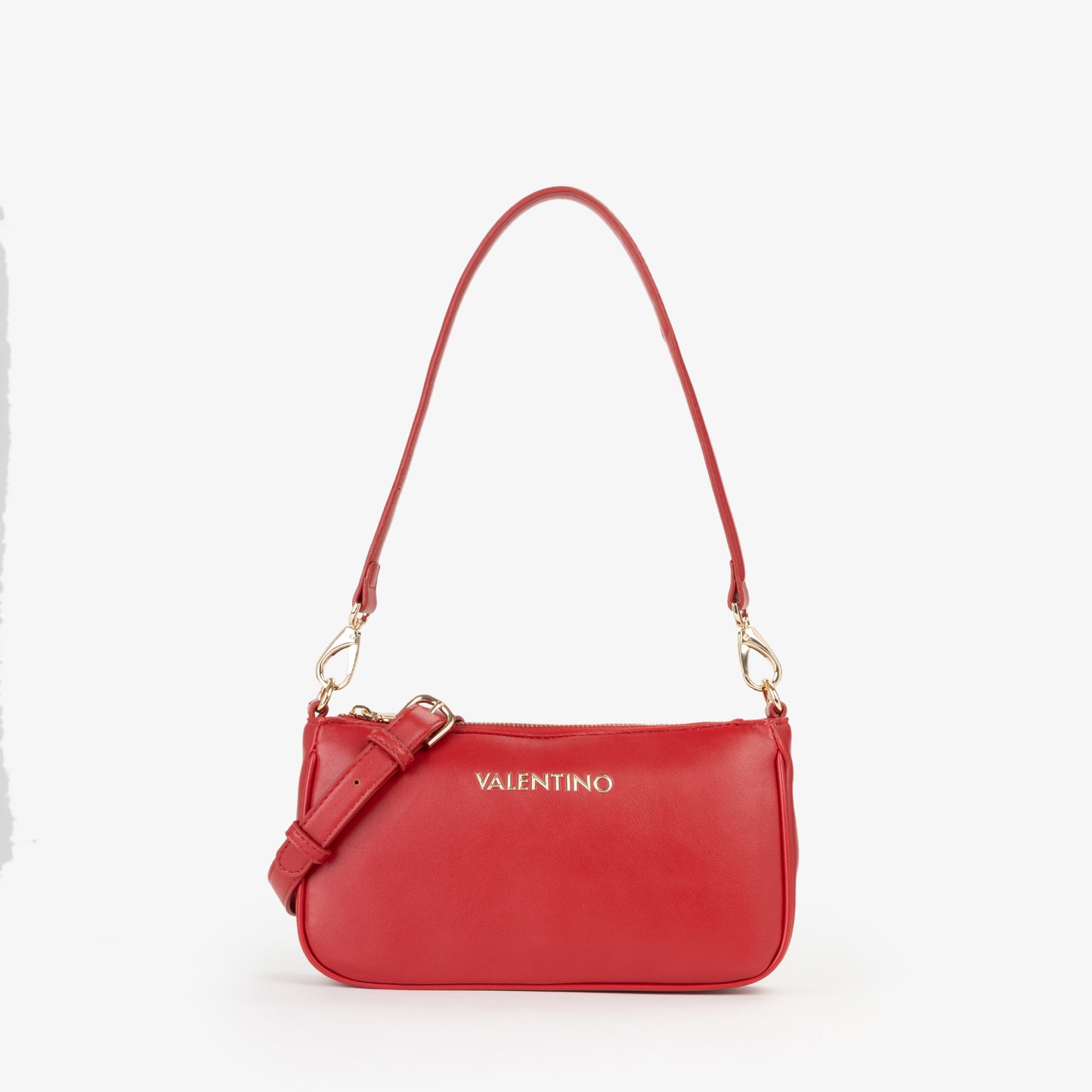 Sac baguette femme rouge doré fermeture zip élégant