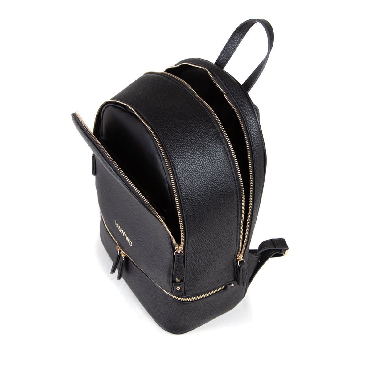 Sac à dos femme cuir grainé noir zips dorés élégant