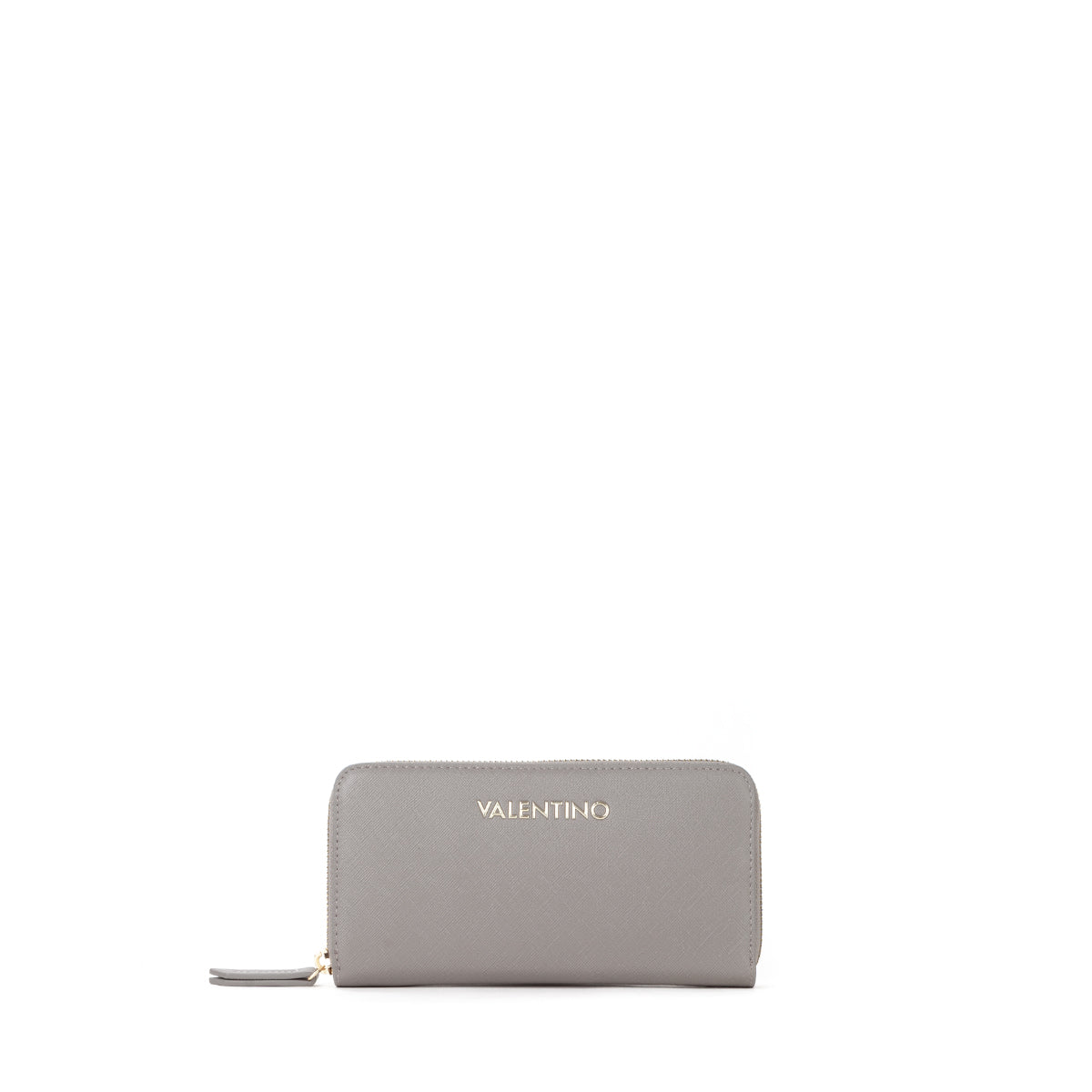 Portefeuille femme zippé saffiano gris clair doré