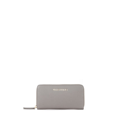 Portefeuille femme zippé saffiano gris clair doré