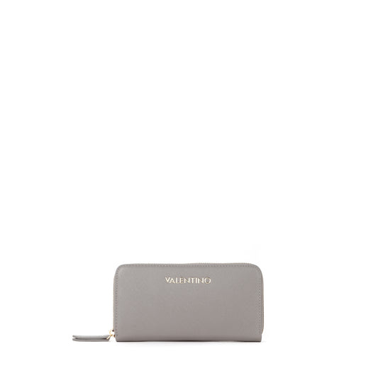 Portefeuille femme zippé saffiano gris clair doré