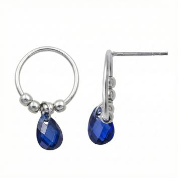 Boucles d'oreilles femme argent rhodié cercle zirconia bleu