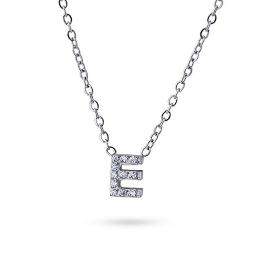 Collier femme acier lettre E zirconia 38 cm