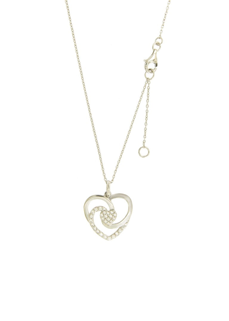 Collier femme argent rhodié coeur zirconia 42cm
