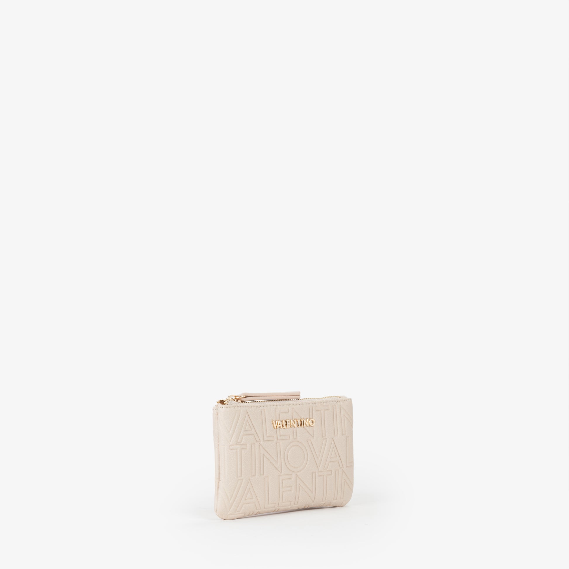 Pochette femme écru logo embossé zippée avec porte-clés