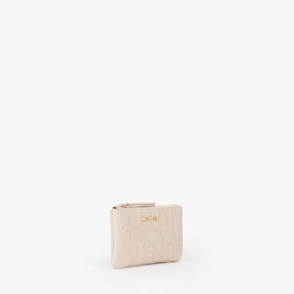Pochette femme écru logo embossé zippée avec porte-clés
