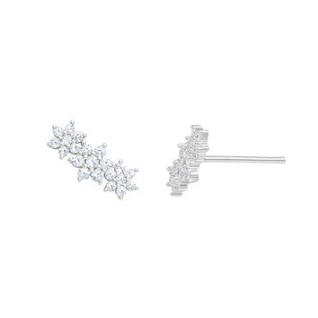 Clou oreille femme argent 925 rhodié fleurs zirconia