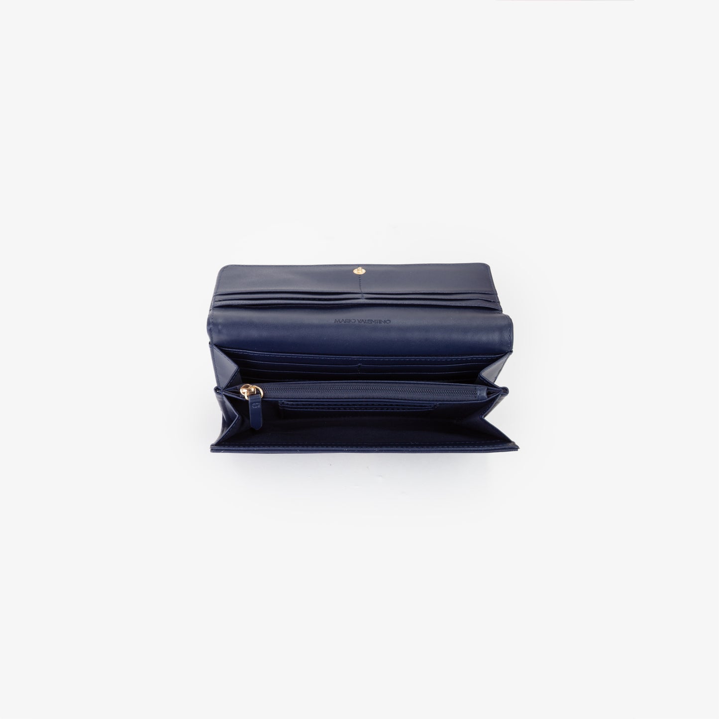 Portefeuille femme simili cuir bleu marine monogramme embossé