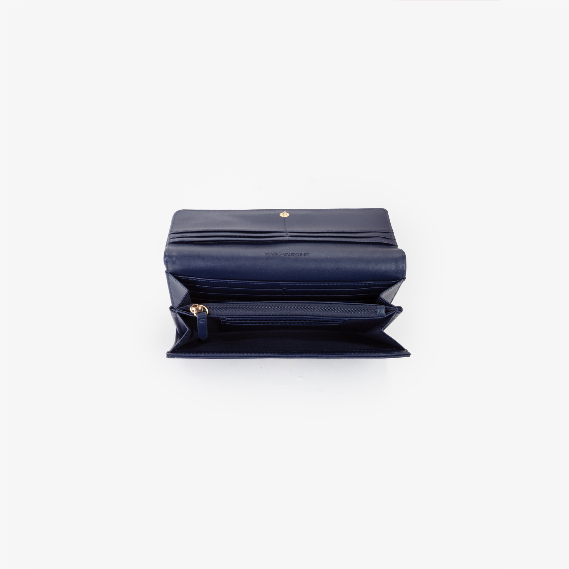 Portefeuille femme simili cuir bleu marine monogramme embossé