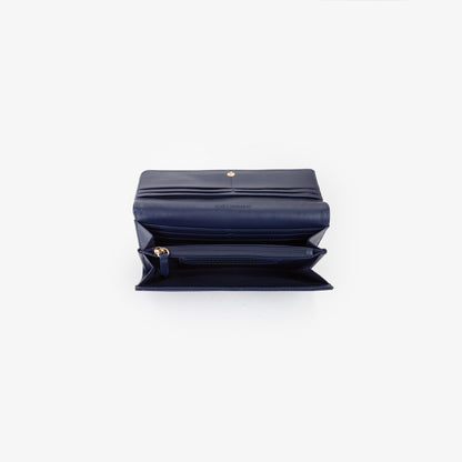Portefeuille femme simili cuir bleu marine monogramme embossé