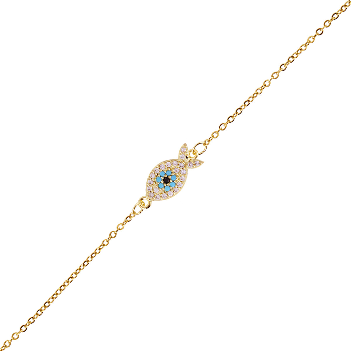 Bracelet femme acier doré œil porte-bonheur zirconia