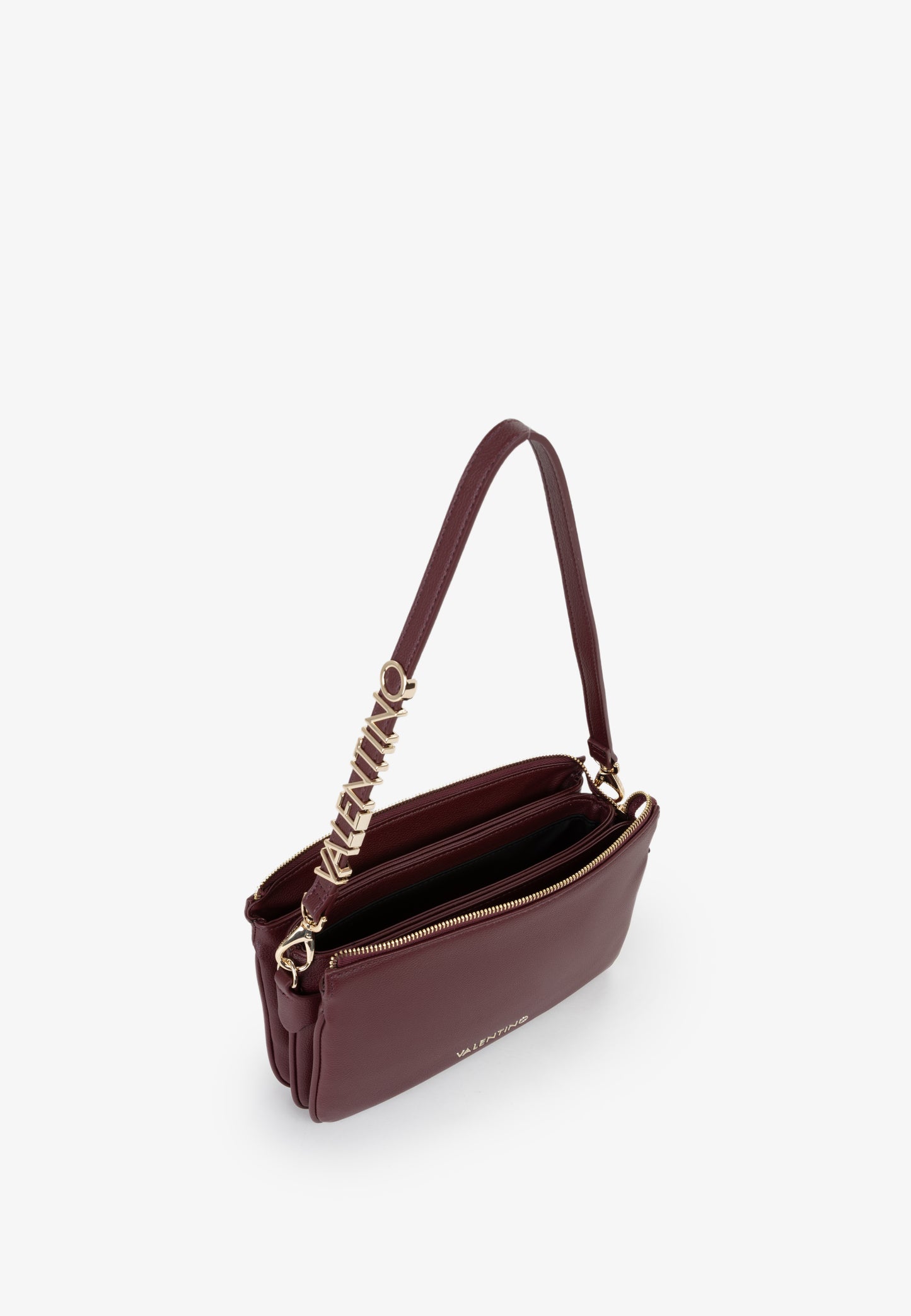 Sac bandoulière femme bordeaux cuir grainé détail doré