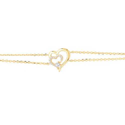 Bracelet femme plaqué or jaune double chaîne motif cœur zirconia