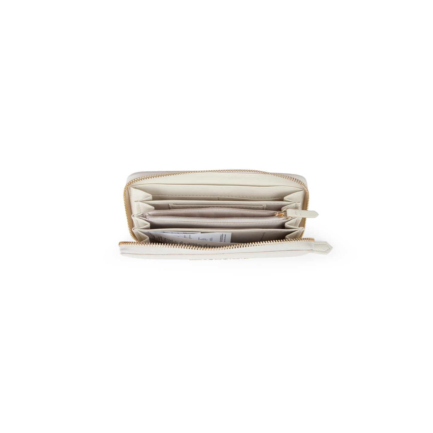 Portefeuille femme zippé écru grain cuir doré