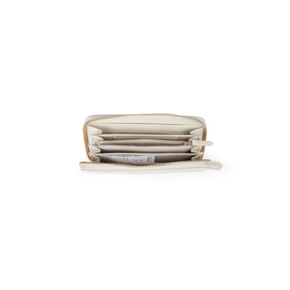Portefeuille femme zippé écru grain cuir doré