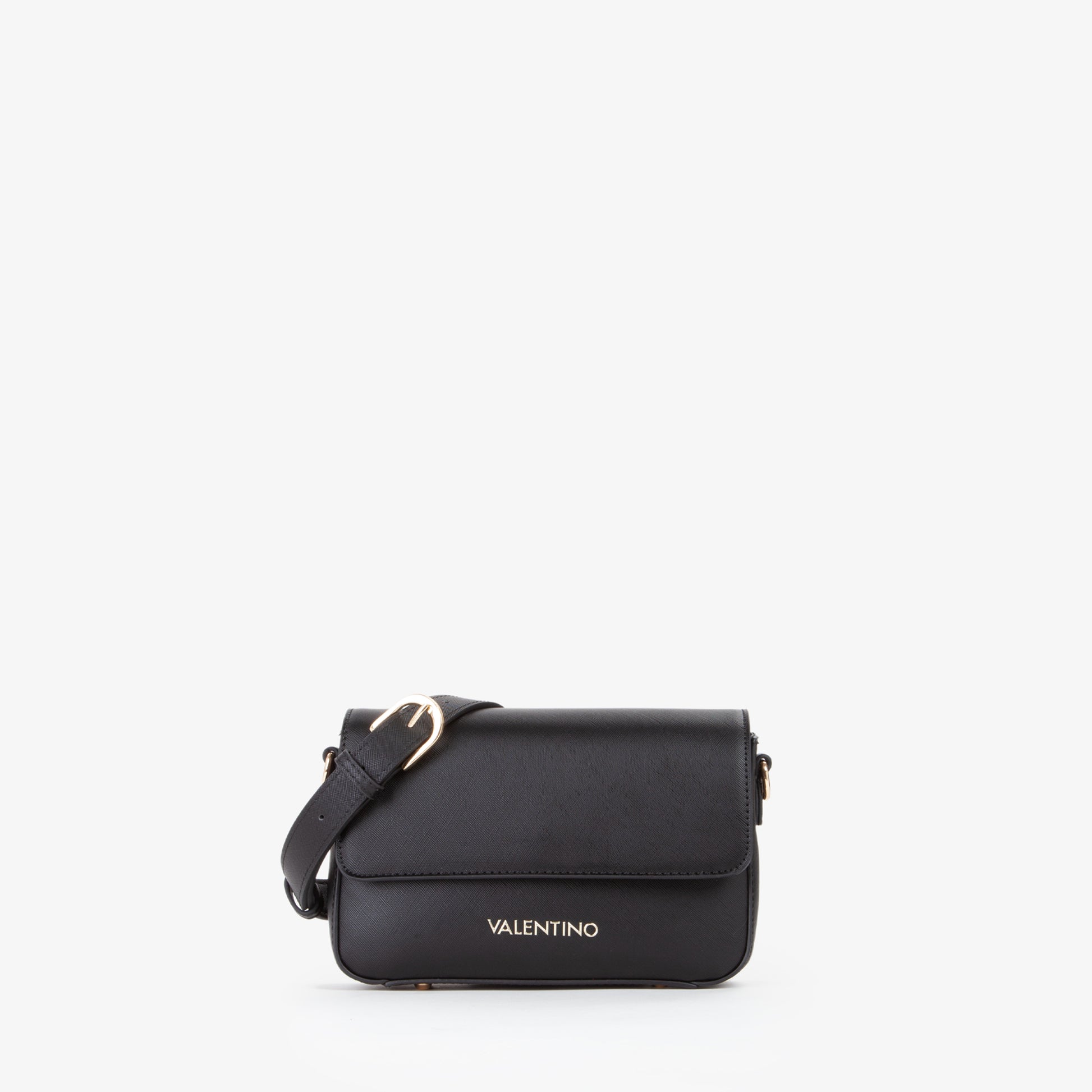 Sac bandoulière femme noir simili cuir boucle dorée
