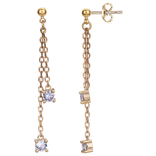Boucles d'oreilles pendantes femme plaqué or zirconia bleu