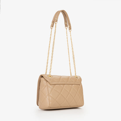 Sac bandoulière femme matelassé beige chaîne dorée