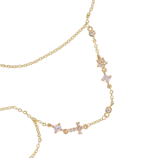 Bracelet-bague femme acier doré zirconia constellation