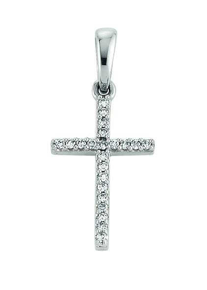 Pendentif croix unisexe or blanc 18 carats et diamant