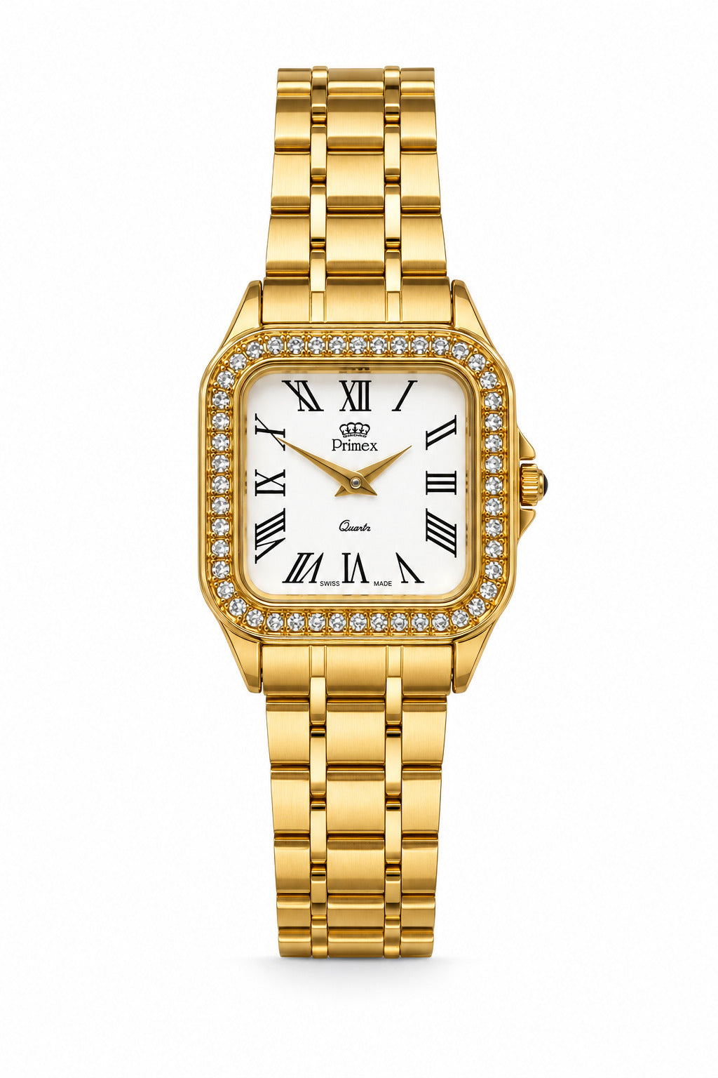 Montre femme dorée carrée cristaux Swiss Made quartz