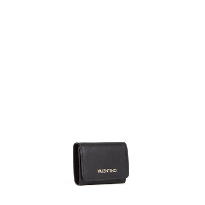 Portefeuille femme cuir grainé noir compact triptyque