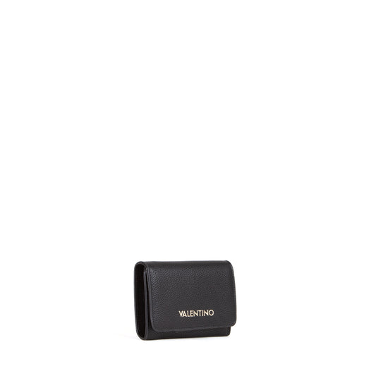 Portefeuille femme cuir grainé noir compact triptyque