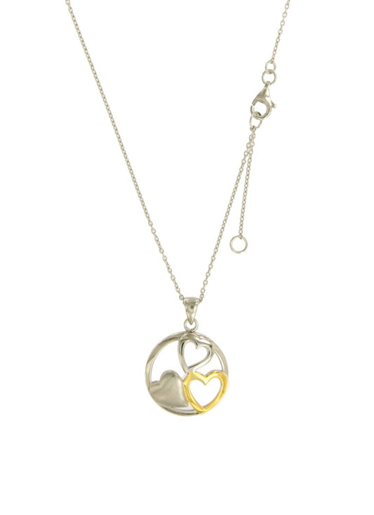 Collier femme argent rhodié bicolore motif cœurs
