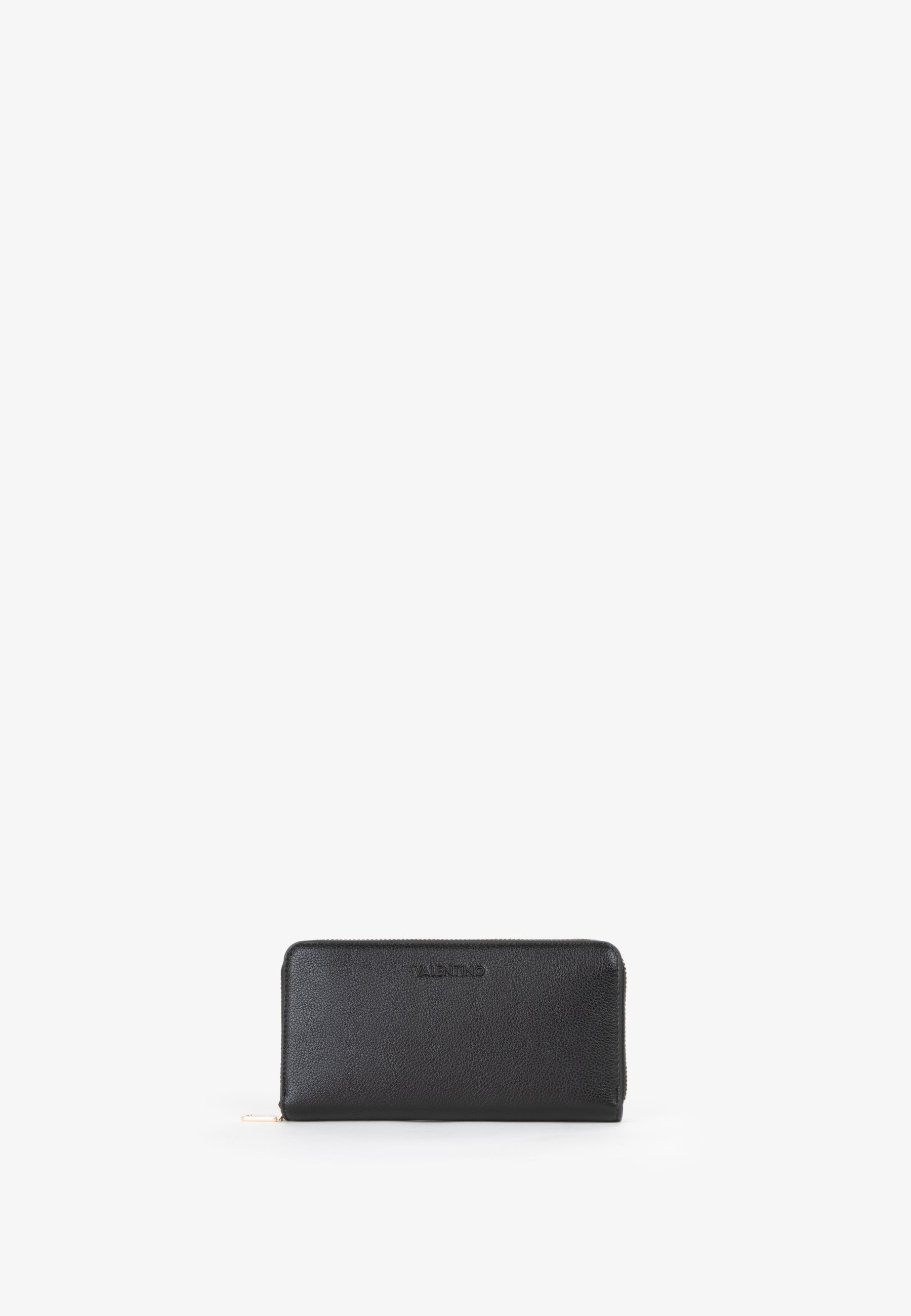 Portefeuille femme zippé cuir grainé noir compact