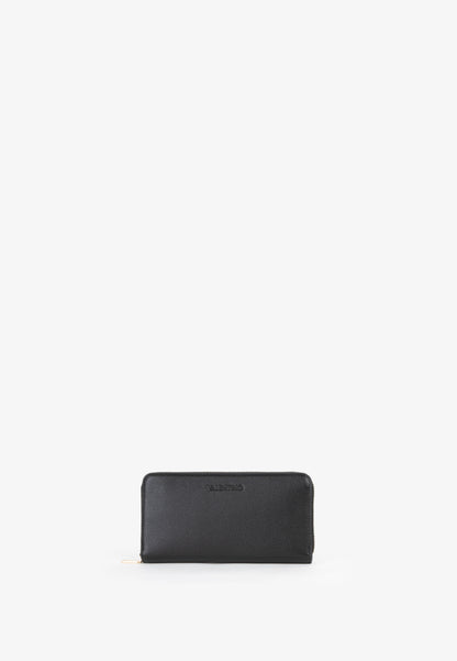 Portefeuille femme zippé cuir grainé noir compact