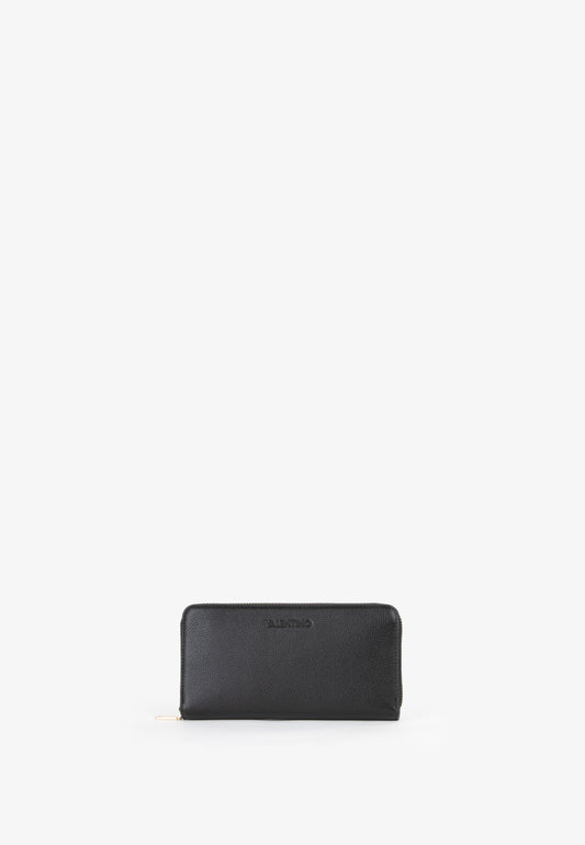 Portefeuille femme zippé cuir grainé noir compact