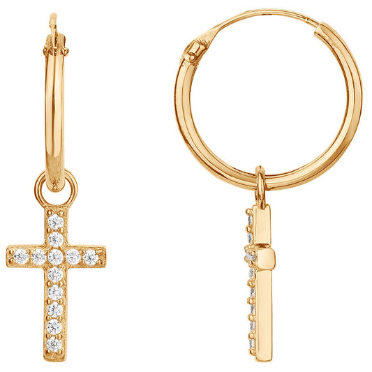 Créoles femme plaqué or croix zirconia 12 mm