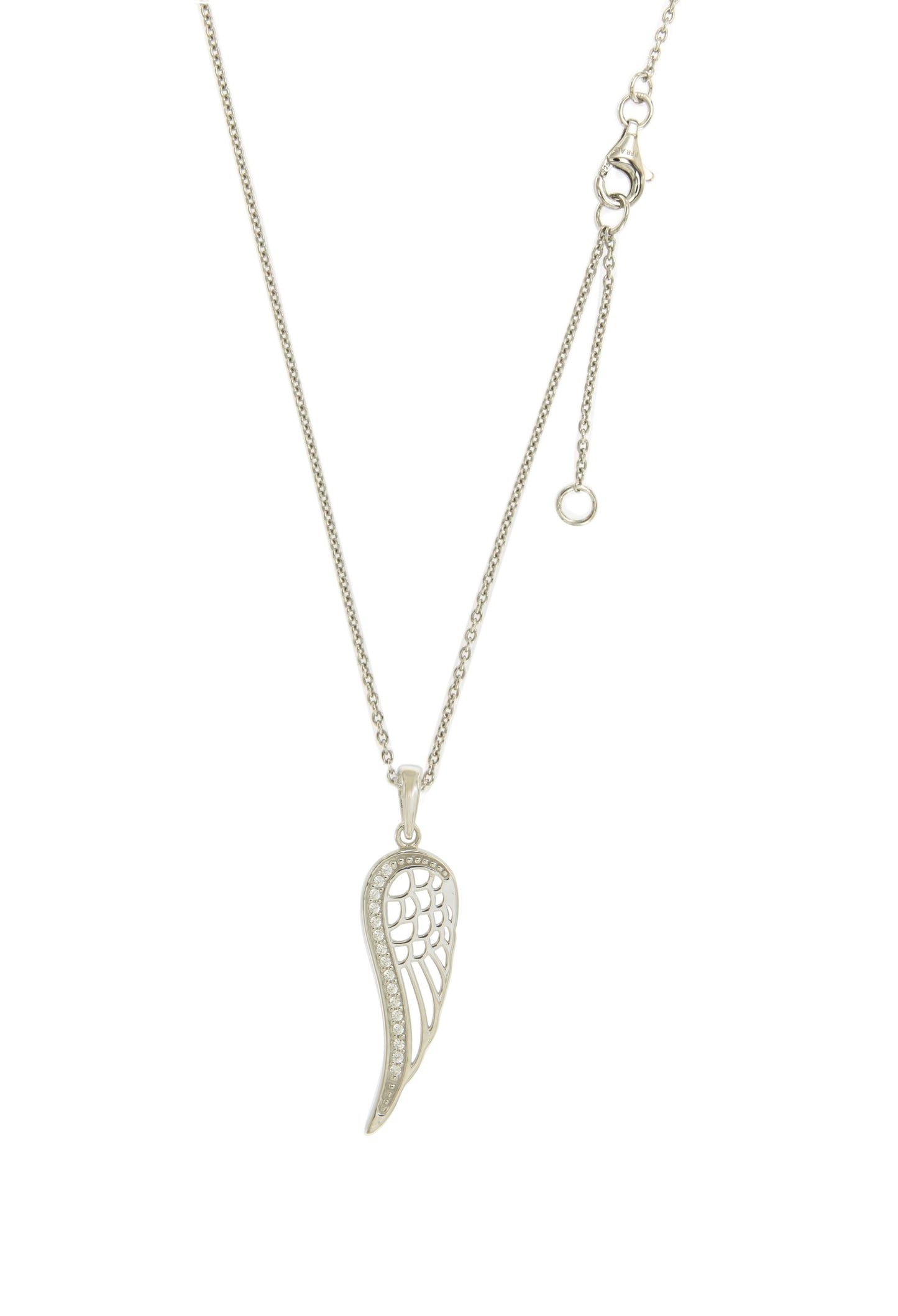 Collier femme argent rhodié pendentif aile zirconia