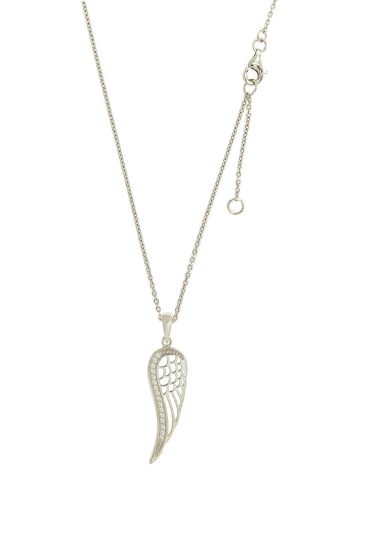 Collier femme argent rhodié pendentif aile zirconia