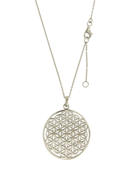 Collier femme argent rhodié pendentif mandala ajouré