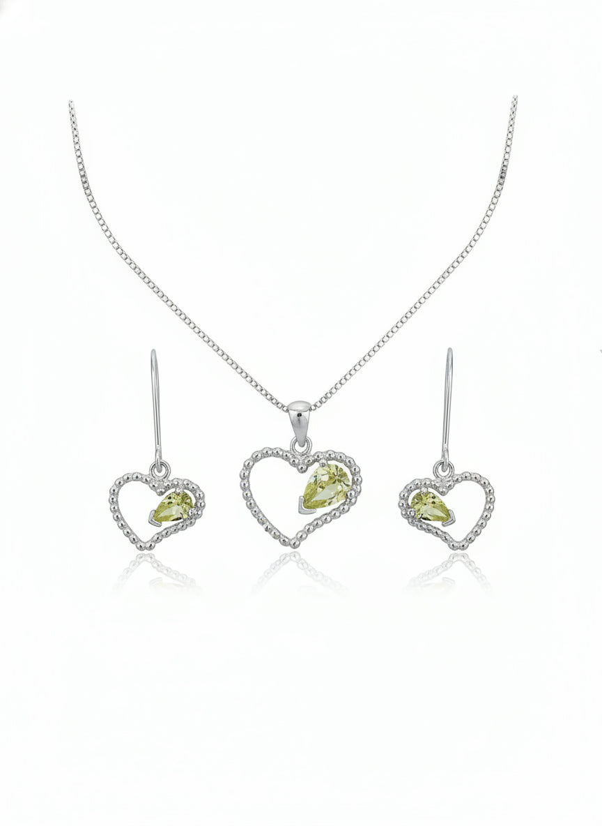 Parure femme argent rhodié coeur zirconia vert