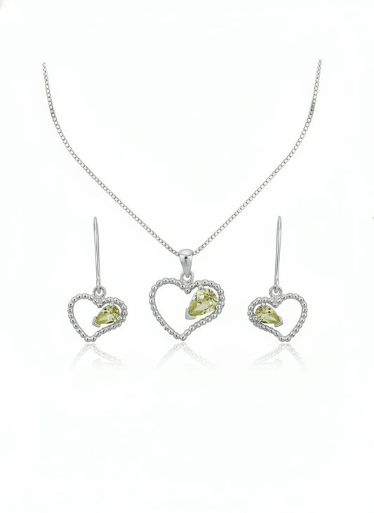 Parure femme argent rhodié coeur zirconia vert