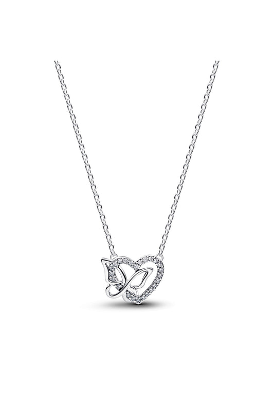 Collier pendentif cœur et papillon entrelacés