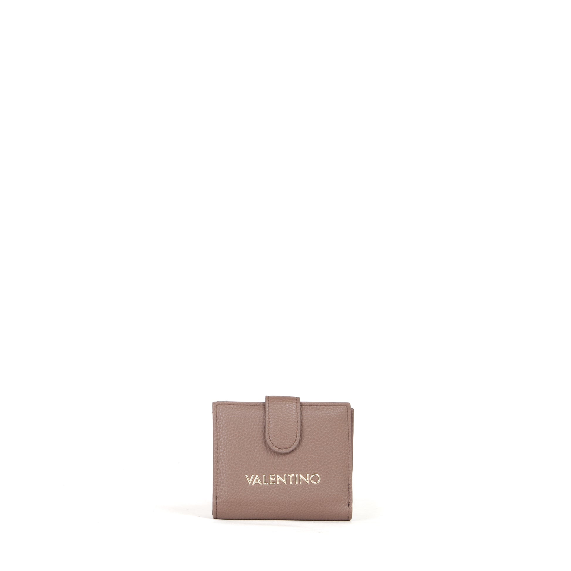 Portefeuille femme cuir grainé taupe compact à rabat