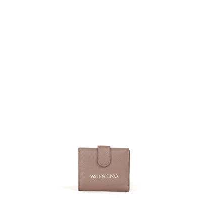 Portefeuille femme cuir grainé taupe compact à rabat