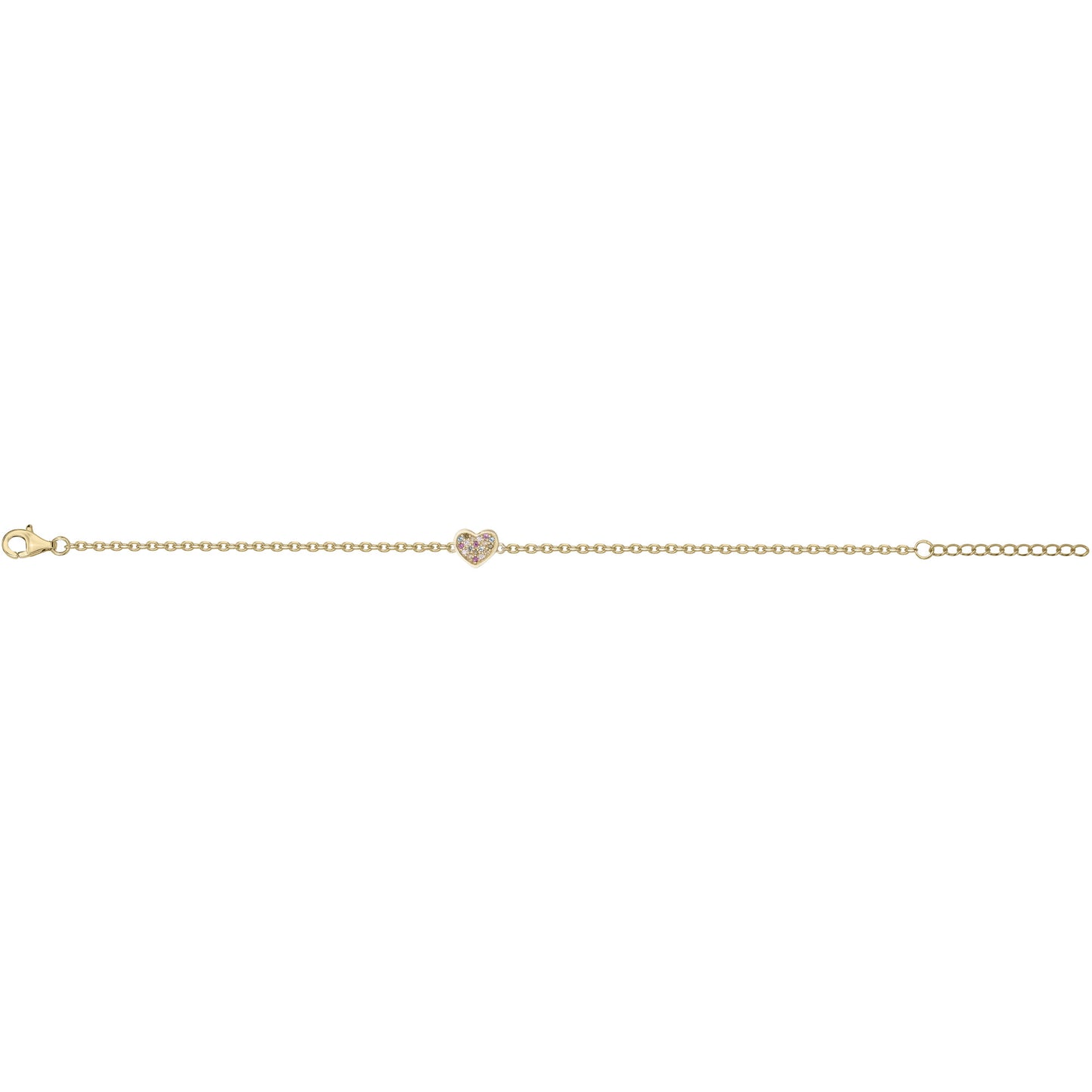 BRACELET PLAQUE OR - COEUR - ZIRCONIA MULTICOLORE