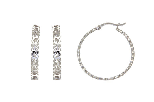 Créoles femme argent rhodié motif cœur 29 mm