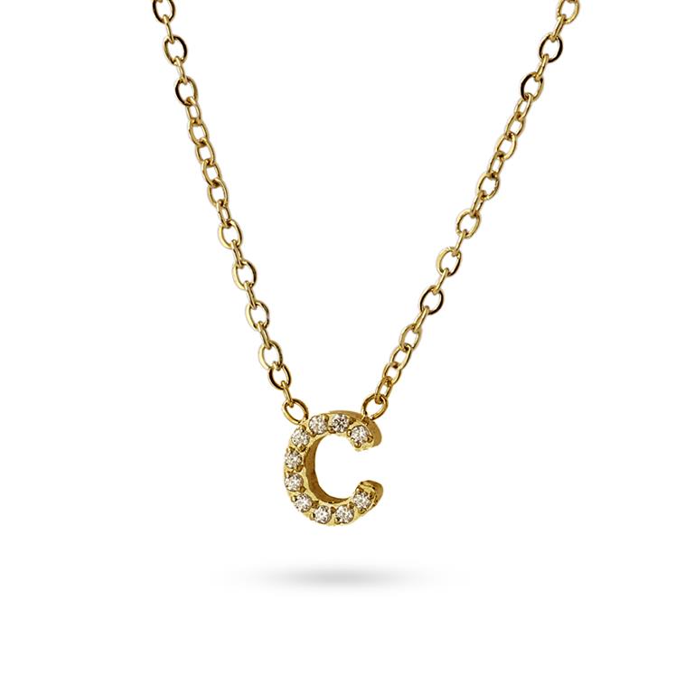 Collier femme acier jaune zirconia initiale lettre C