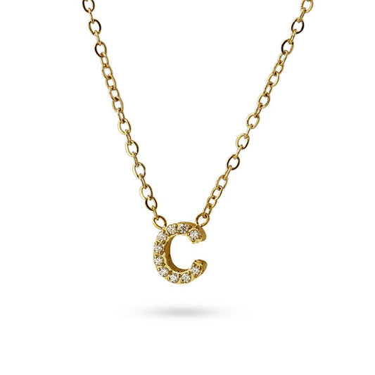 Collier femme acier jaune zirconia initiale lettre C