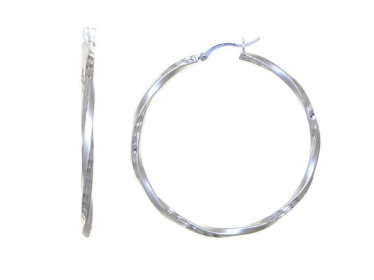 Créoles femme argent rhodié torsadé 45 mm fermoir charnière