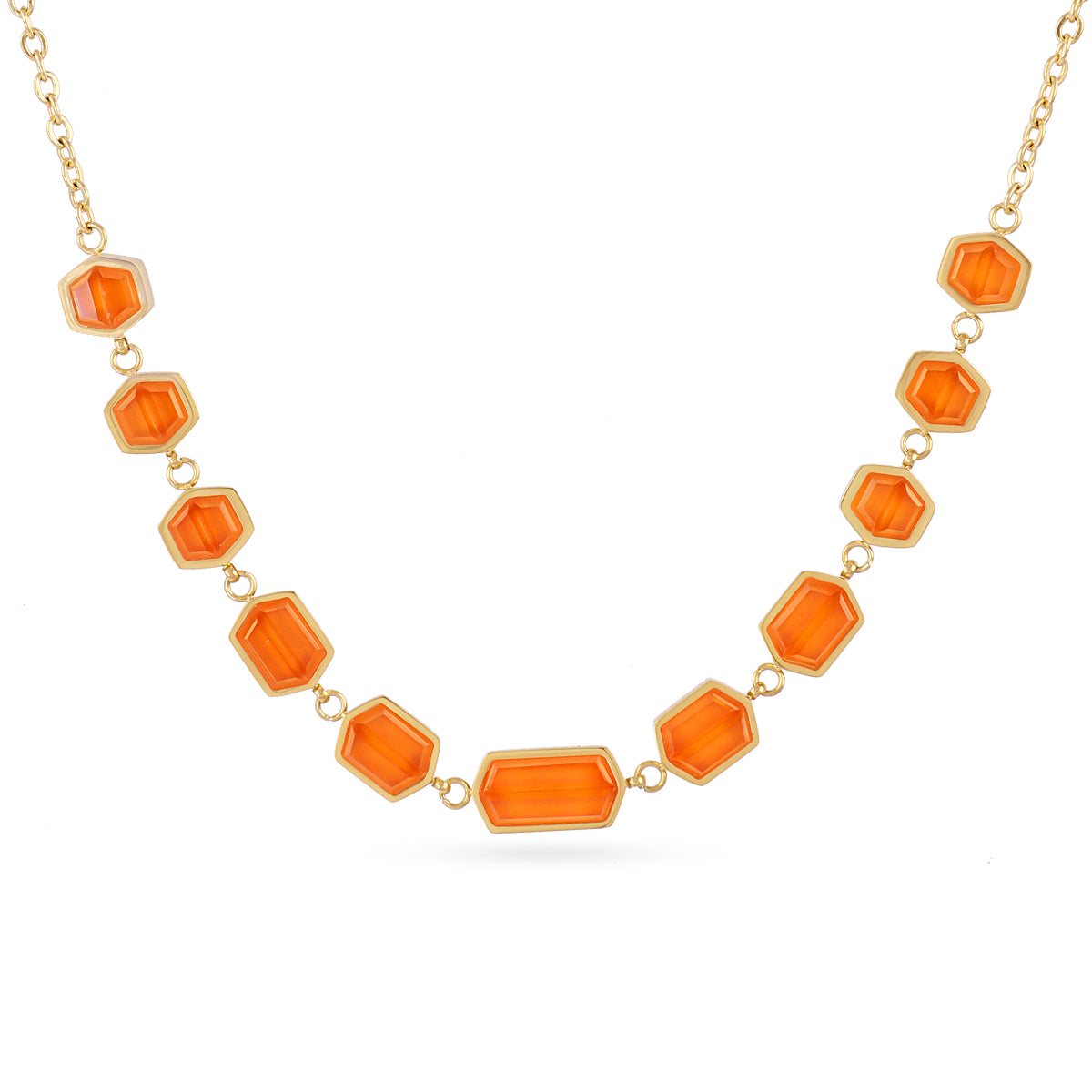 COLLIER - ACIER DORE - PIERRE SYNTHETIQUE ORANGE